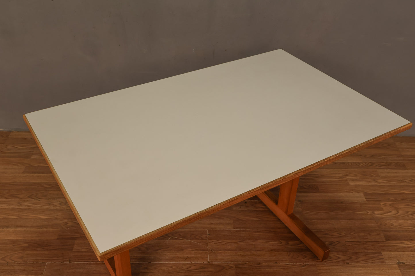 Oak & White Laminate Trestle Table - ONLINE ONLY