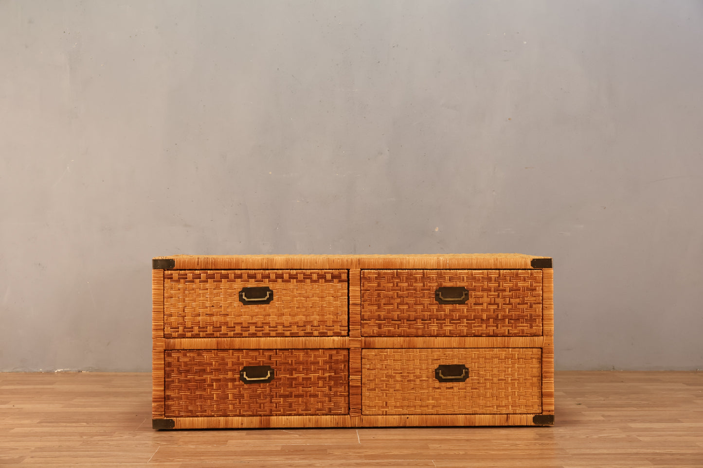 Rattan Campaign 4-Drawer Console