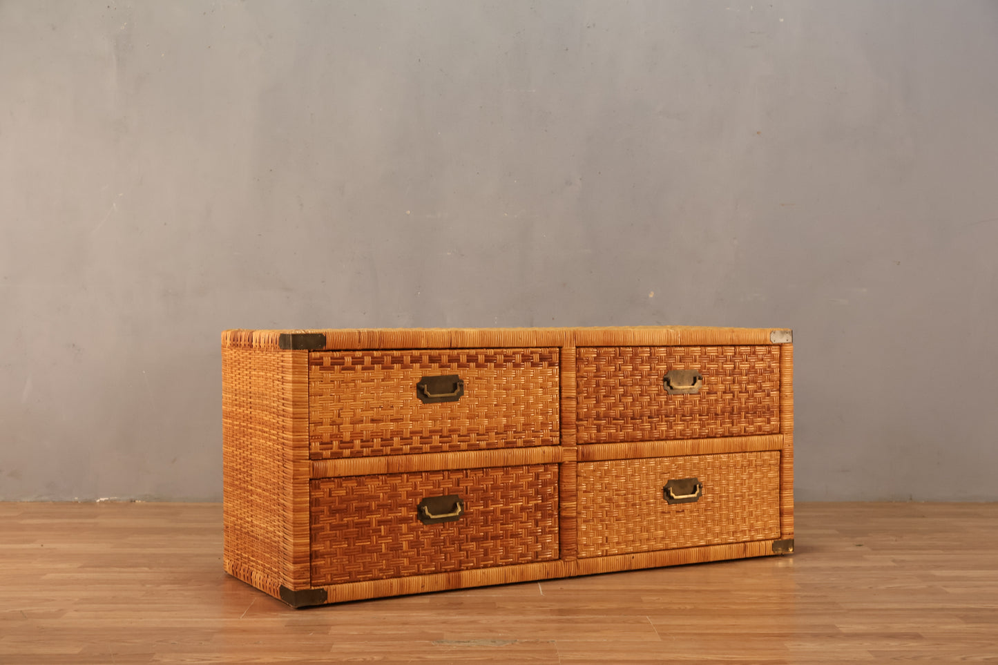 Rattan Campaign 4-Drawer Console