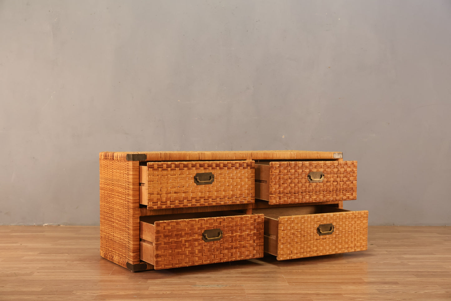 Rattan Campaign 4-Drawer Console