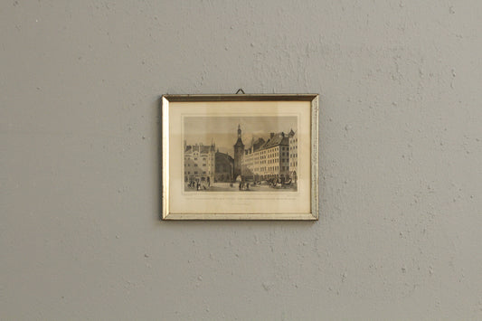 Antique Small "Das Rathhaus, München" Engraving