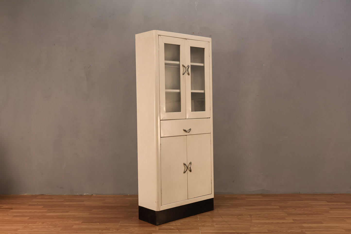 Art Deco White Steel & Glass Wall Unit