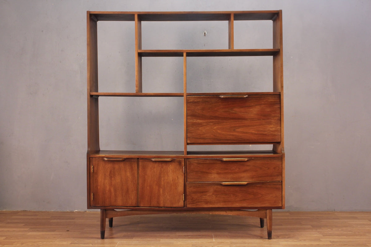 Large Mid Century Walnut Drop-Front Wall Unit
