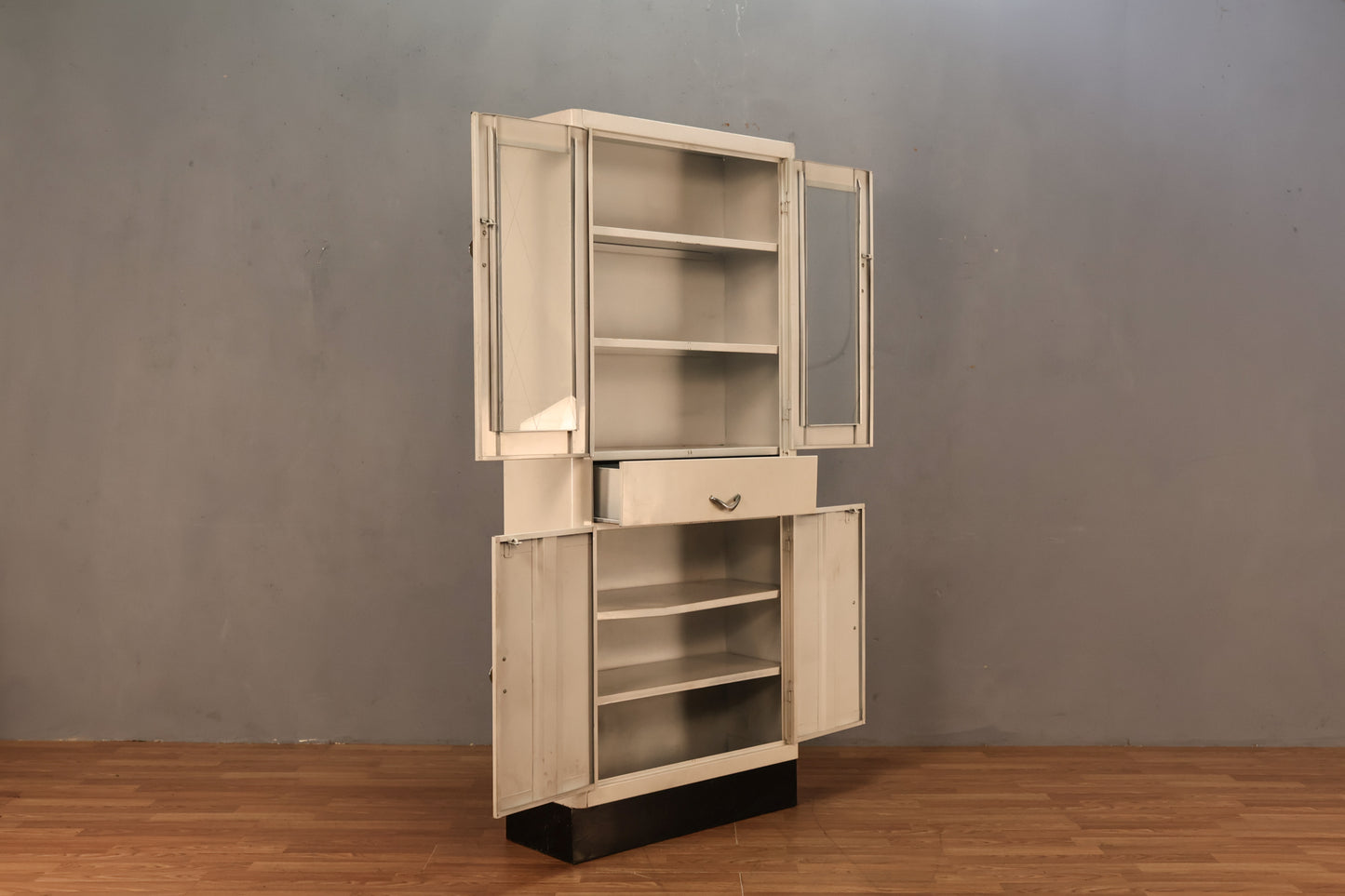 Art Deco White Steel & Glass Wall Unit