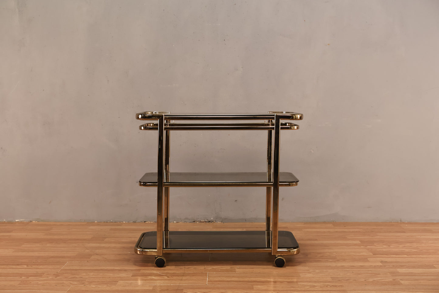 Brass & Smoked Glass 3-Tier Bar Cart