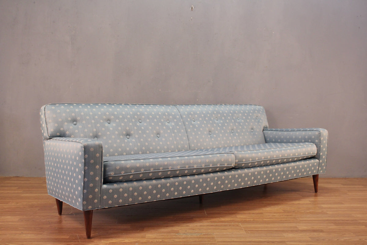 Mid Century Sky Blue Floral Sateen Sofa - ONLINE ONLY