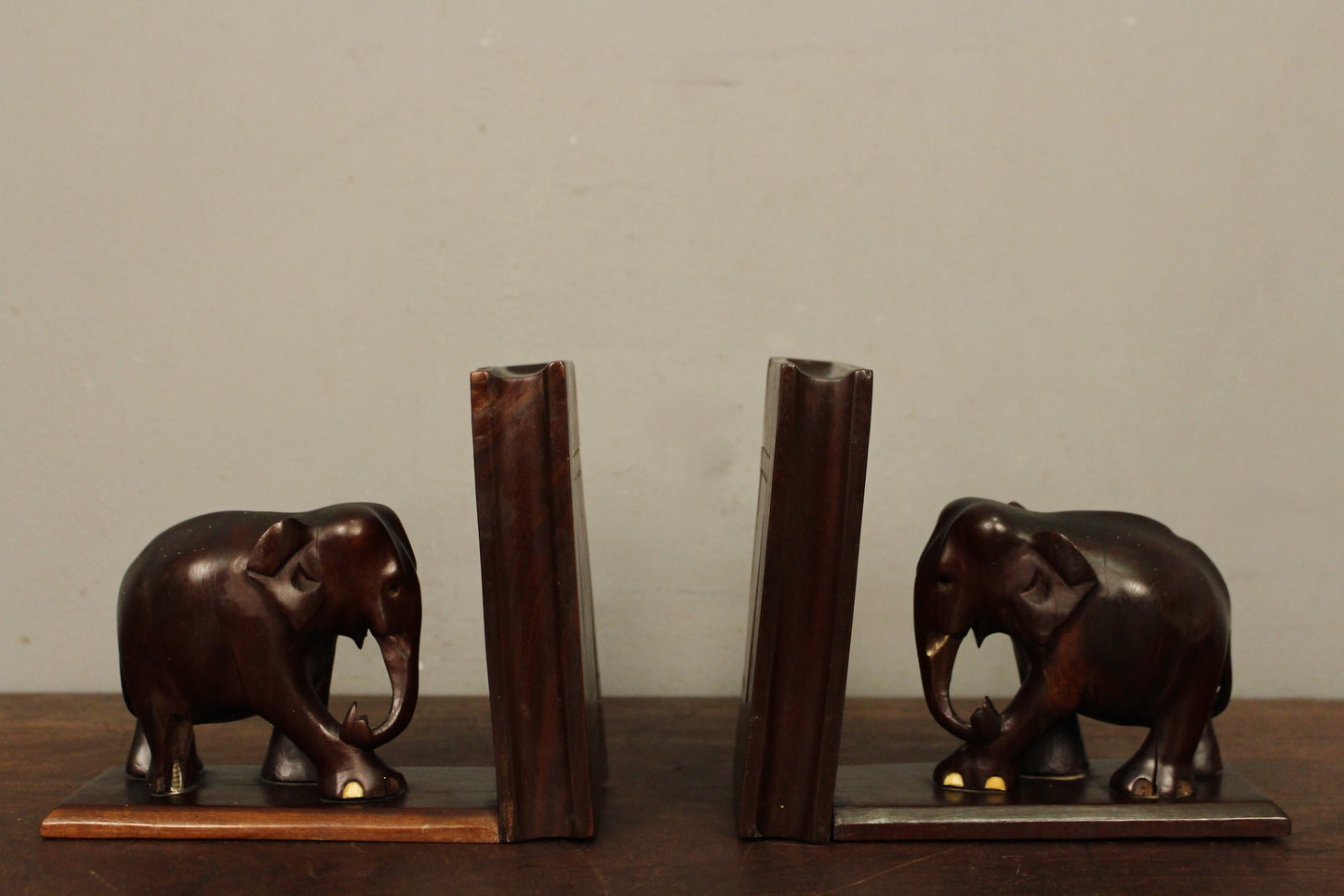 Pair of Carved Elephant Bookends