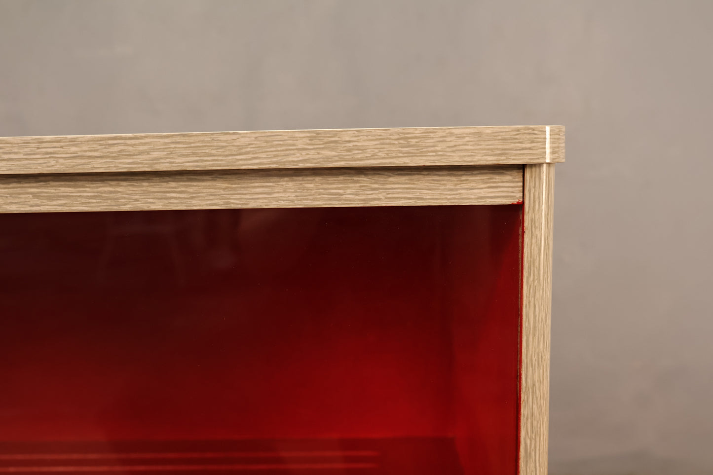 Mid Century Laminate & Scarlet Glass-Front Cabinet - ONLINE ONLY