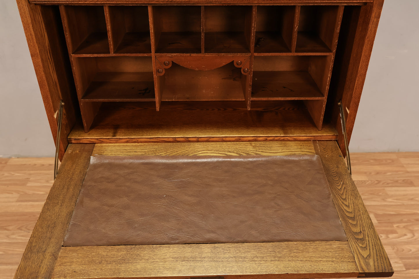 Carved Oak Drop-Front Bookshelf