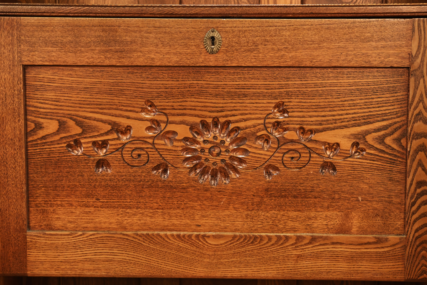 Carved Oak Drop-Front Bookshelf