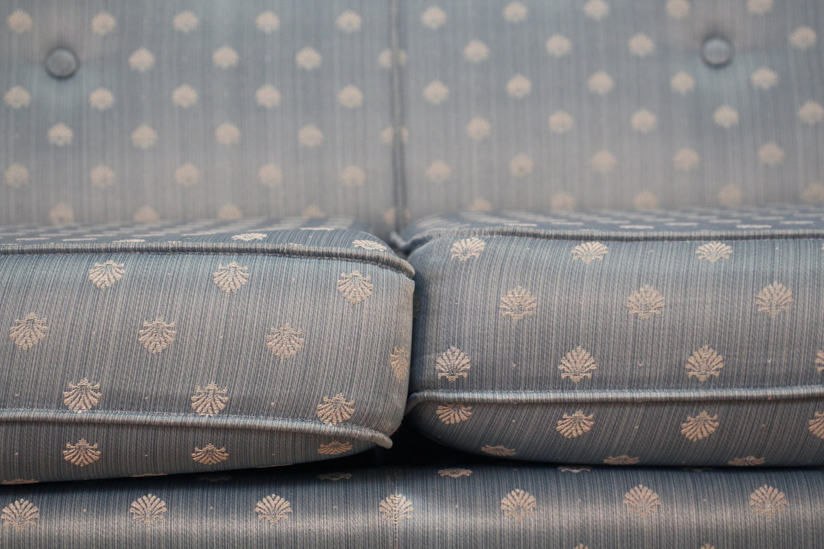 Mid Century Sky Blue Floral Sateen Sofa - ONLINE ONLY