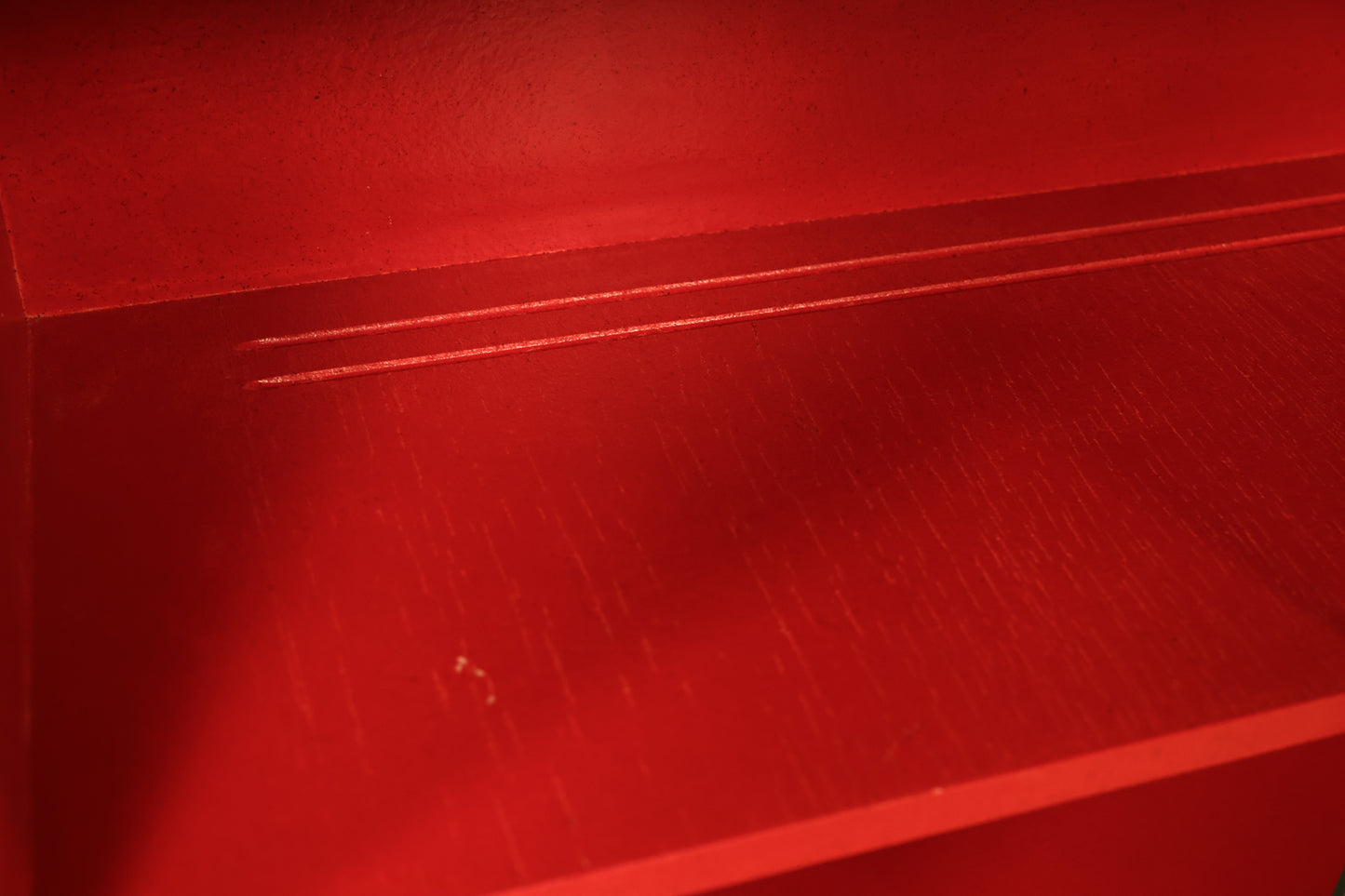 Mid Century Laminate & Scarlet Glass-Front Cabinet - ONLINE ONLY