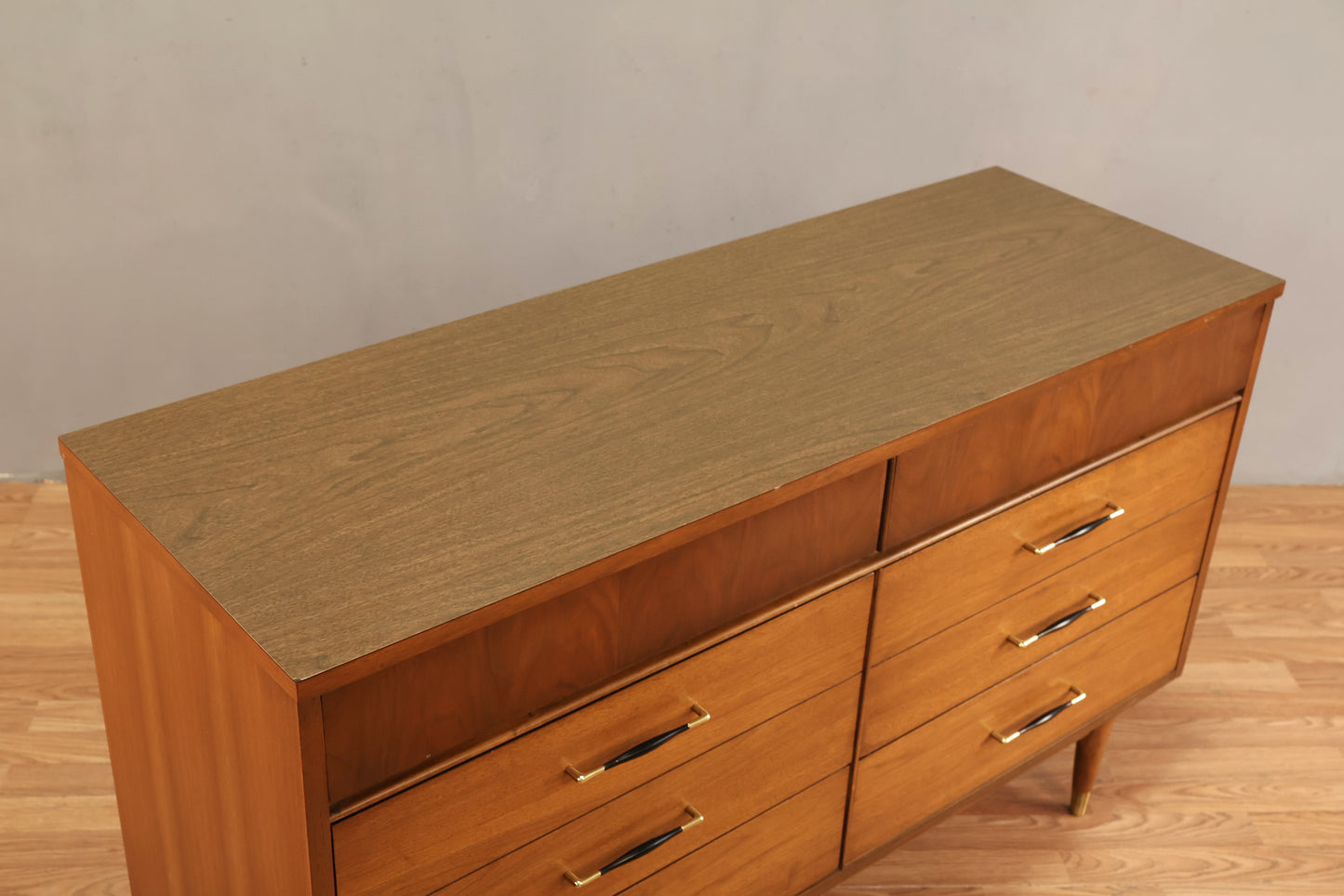Mid Century Walnut & Laminate 6-Drawer Dresser