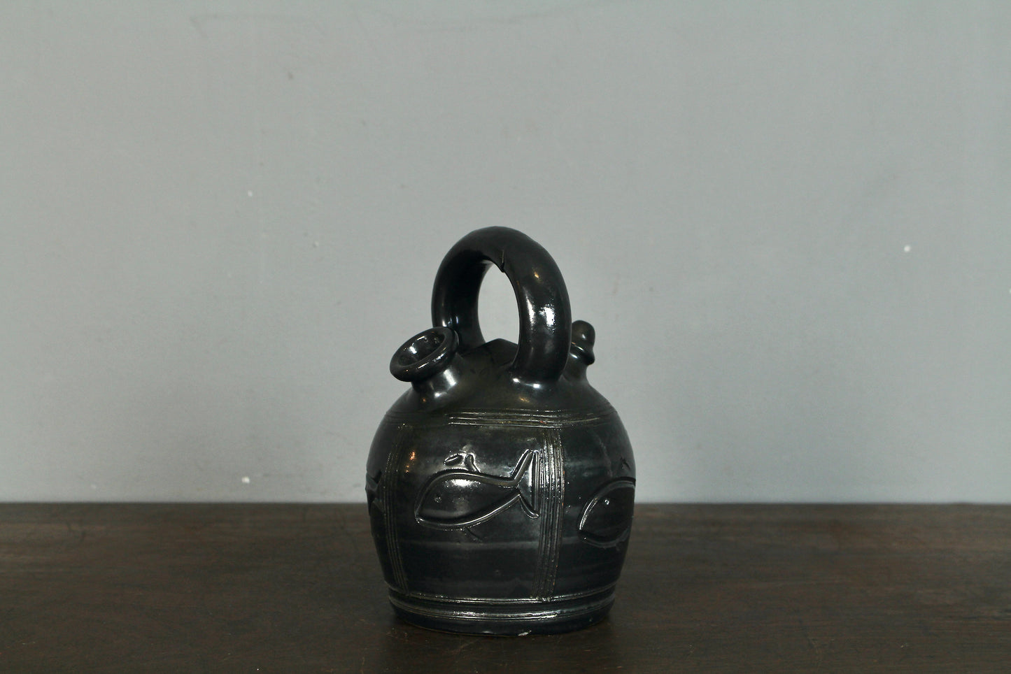 Hal Lasky Mid Century Black Ceramic Pitcher