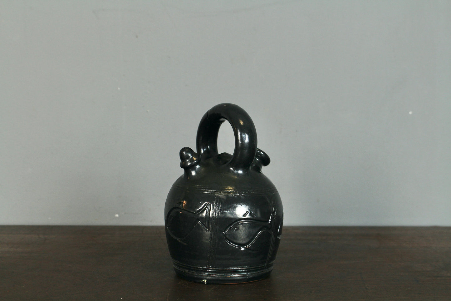 Hal Lasky Mid Century Black Ceramic Pitcher