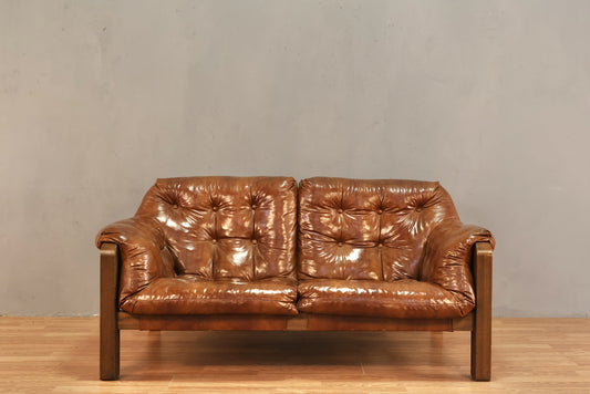 Mid Century Toffee Vinyl Loveseat