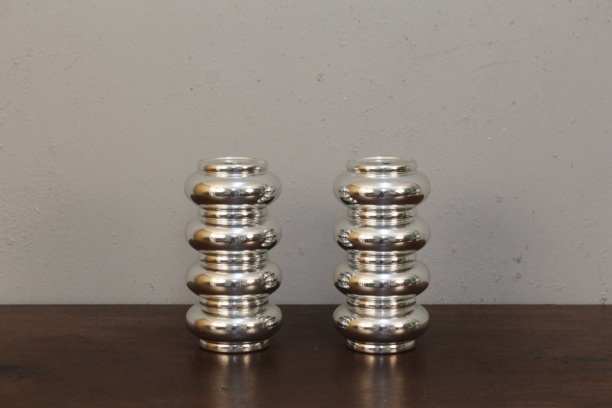 Pair of Chromed Ceramic Candlesticks
