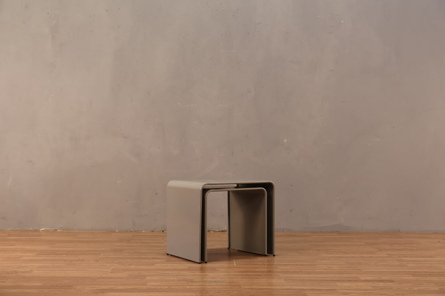 Pair of Grey Metal Waterfall Nesting Tables