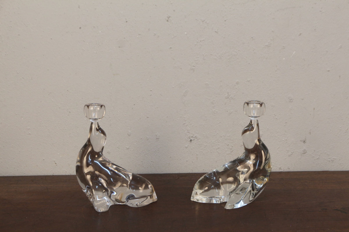 Pair of Glass Seal Candle Holders