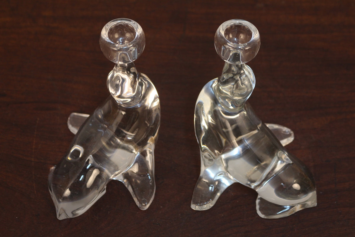 Pair of Glass Seal Candle Holders