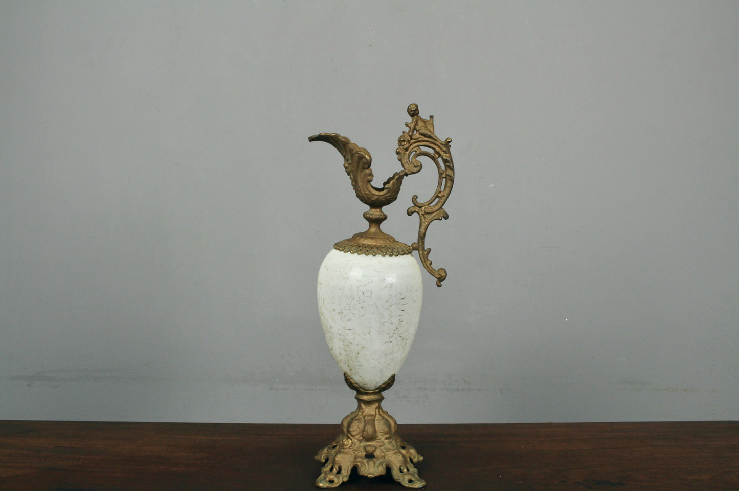 Tall Antique Marble & Brass Cherub Ewer