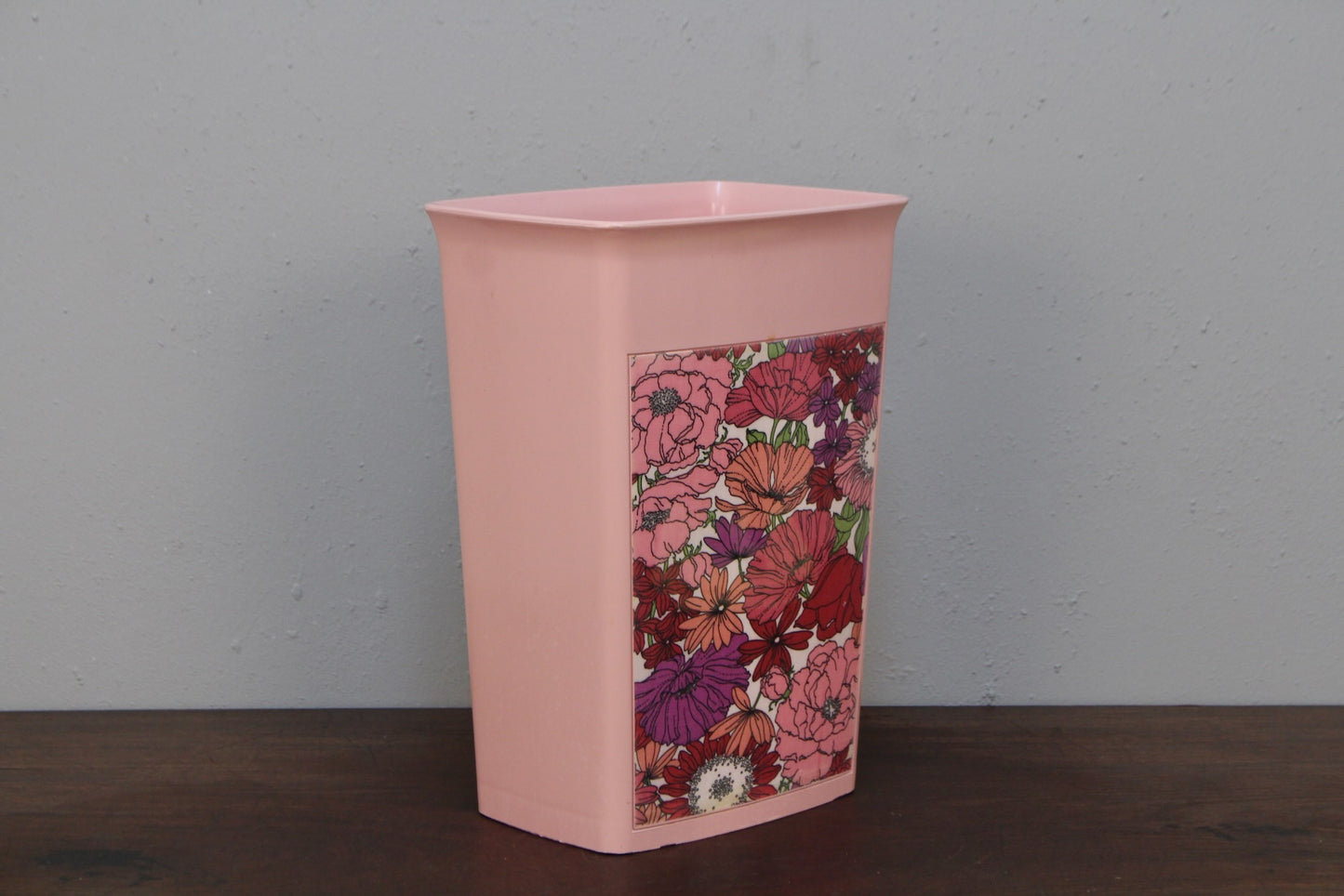 Retro Pink Floral Wastebasket