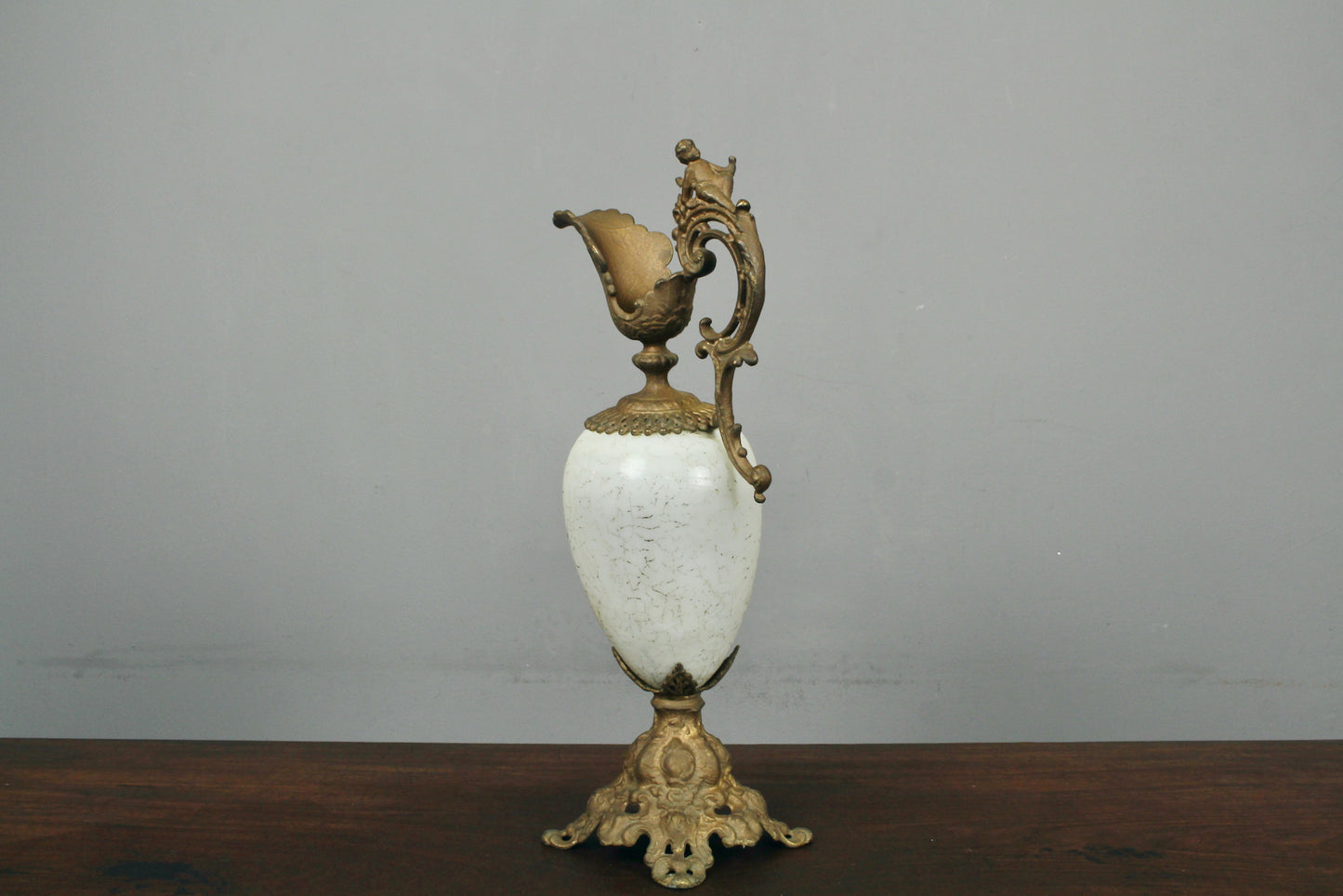 Tall Antique Marble & Brass Cherub Ewer