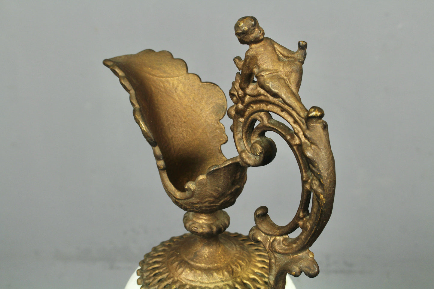 Tall Antique Marble & Brass Cherub Ewer