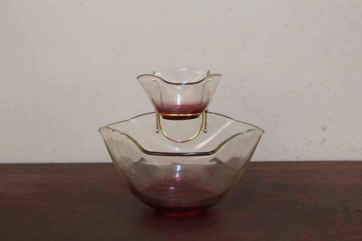 Indiana Glass Cranberry Chip and Dip Bowl Set