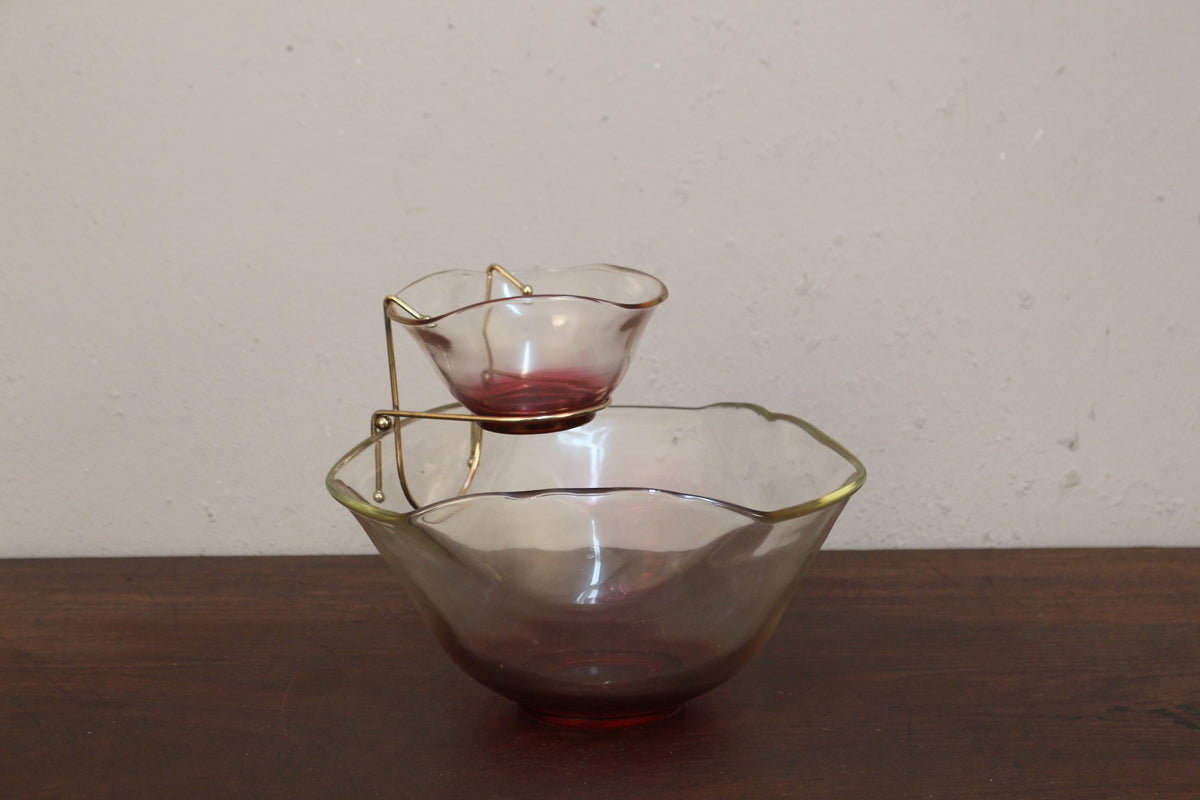 Indiana Glass Cranberry Chip and Dip Bowl Set