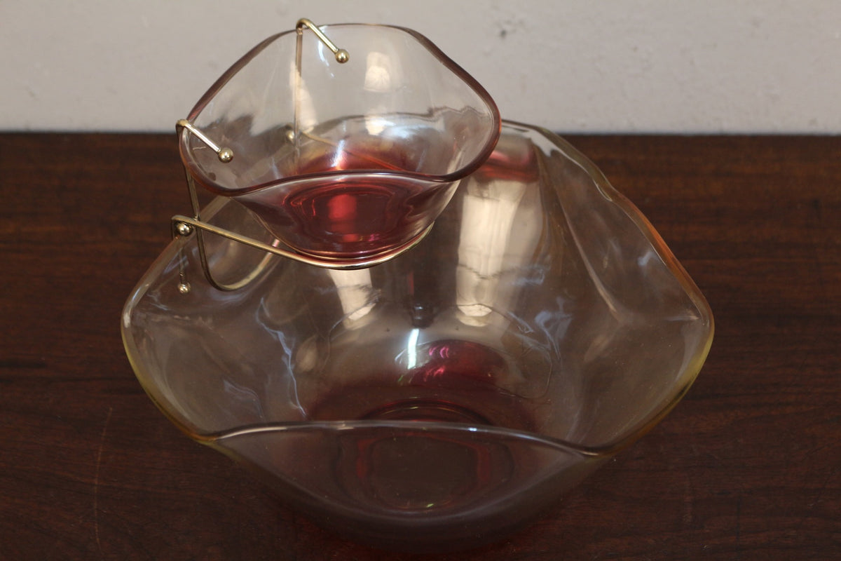 Indiana Glass Cranberry Chip and Dip Bowl Set
