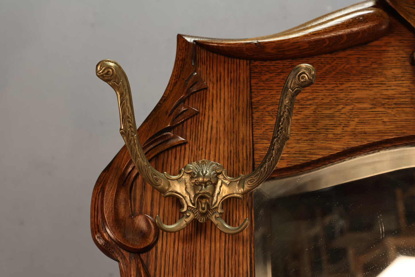 Antique Oak Mirrored Hall Tree - ONLINE ONLY