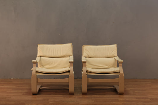 1970s Nelo Cream Leather Bentwood Lounge Chair - ONLINE ONLY