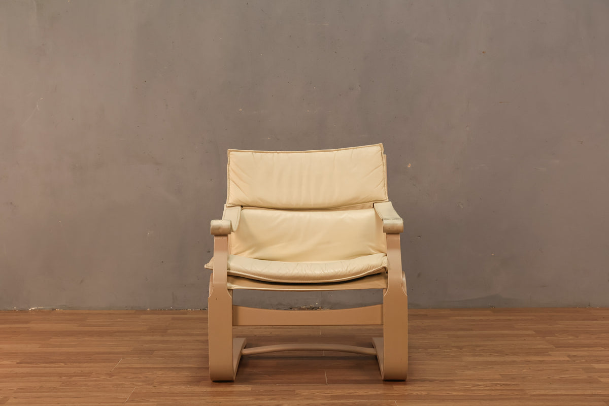 1970s Nelo Cream Leather Bentwood Lounge Chair