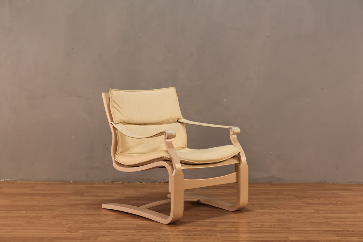 1970s Nelo Cream Leather Bentwood Lounge Chair