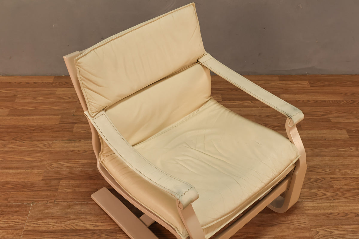 1970s Nelo Cream Leather Bentwood Lounge Chair