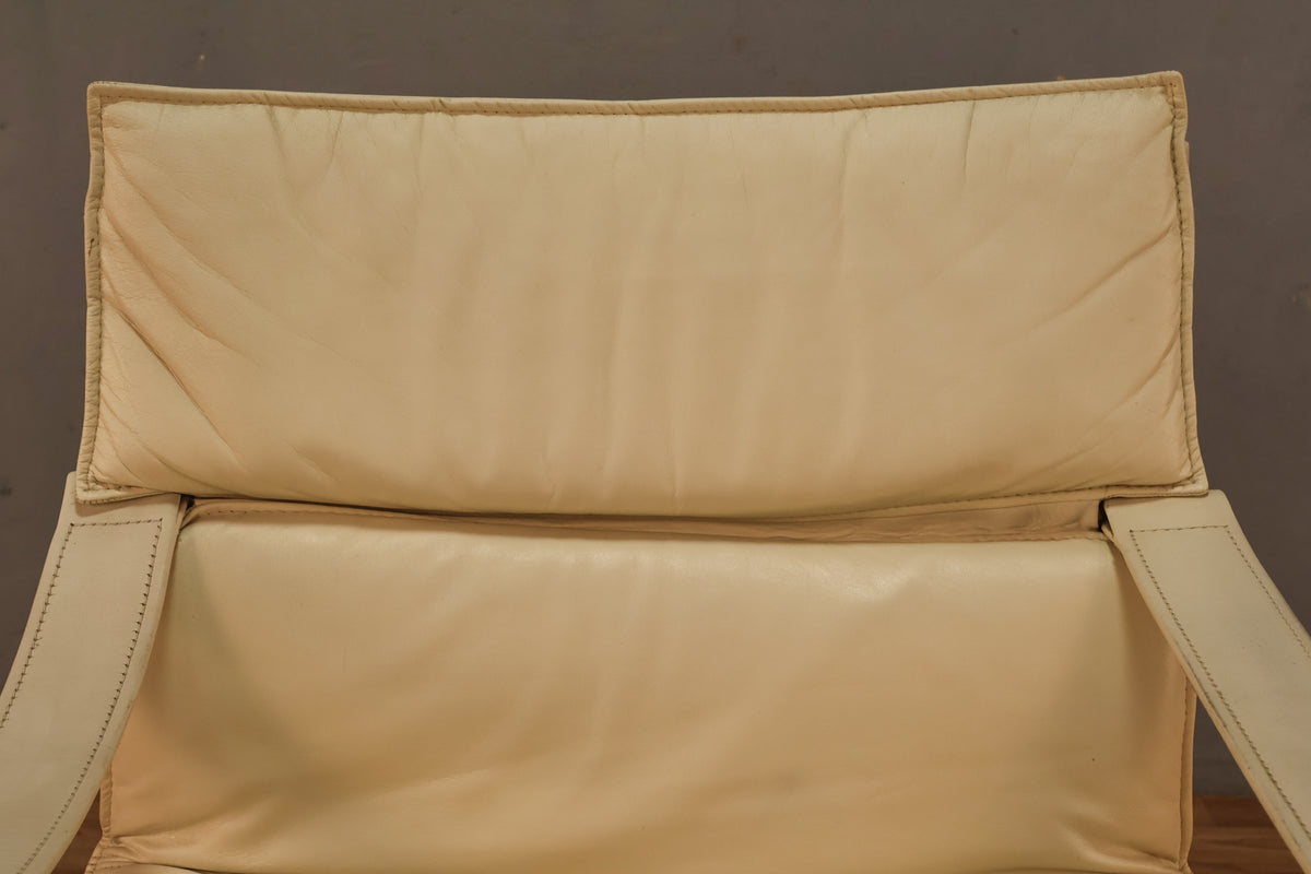 1970s Nelo Cream Leather Bentwood Lounge Chair