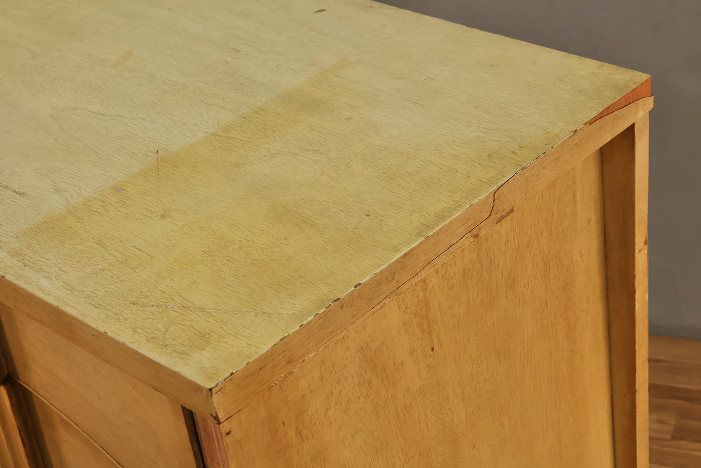 Mid Century Distressed Blonde 4-Drawer Dresser