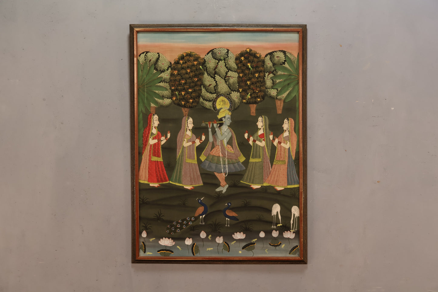 Large "Krishna & the Gopis" Painted Textile Art