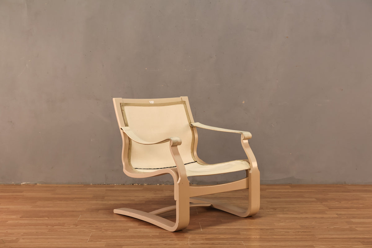 1970s Nelo Cream Leather Bentwood Lounge Chair