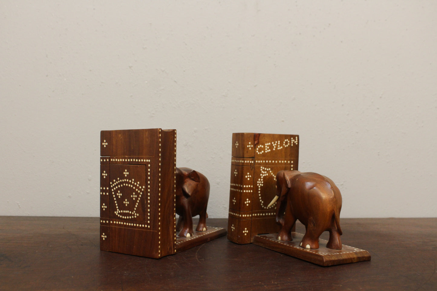 Pair of Sri Lankan Carved Elephant Bookends