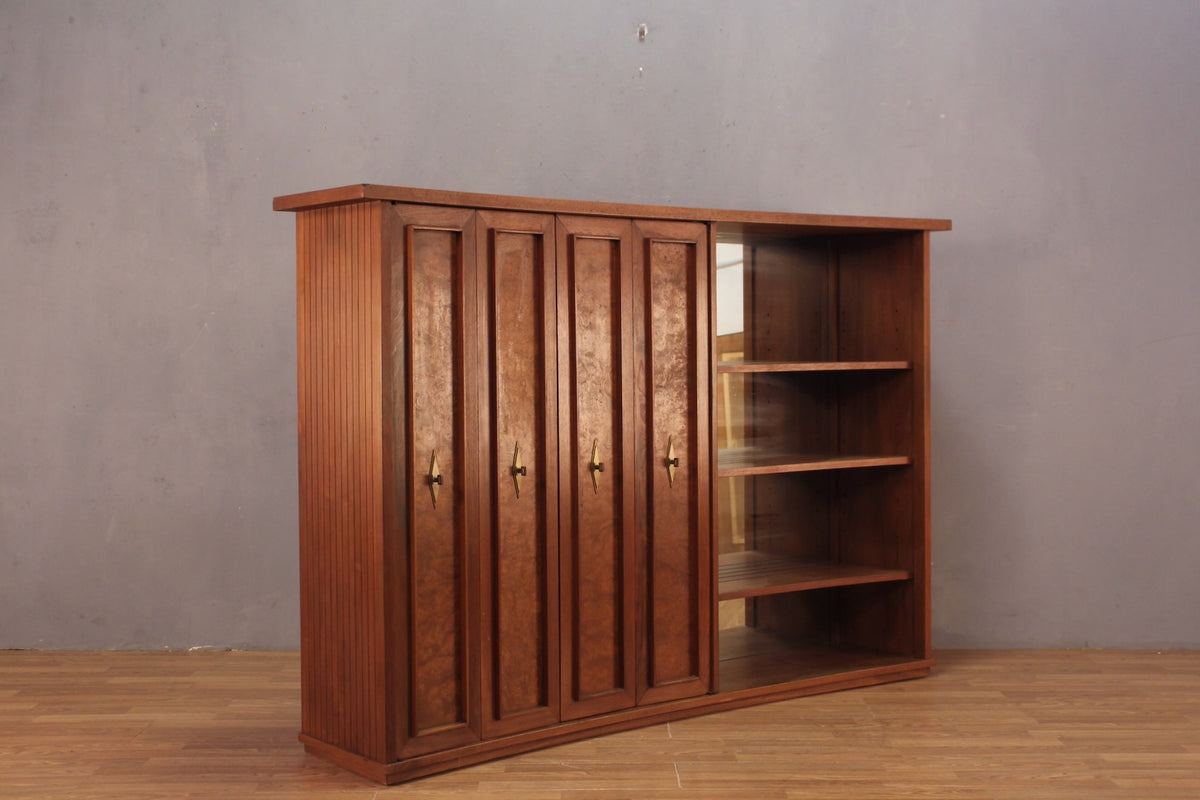 Mid Century Walnut 2-Door Mirrored Bookcase - ONLINE ONLY