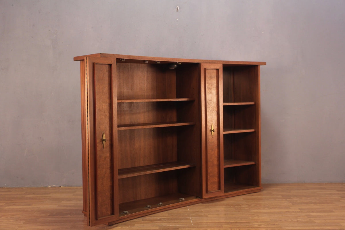 Mid Century Walnut 2-Door Mirrored Bookcase - ONLINE ONLY