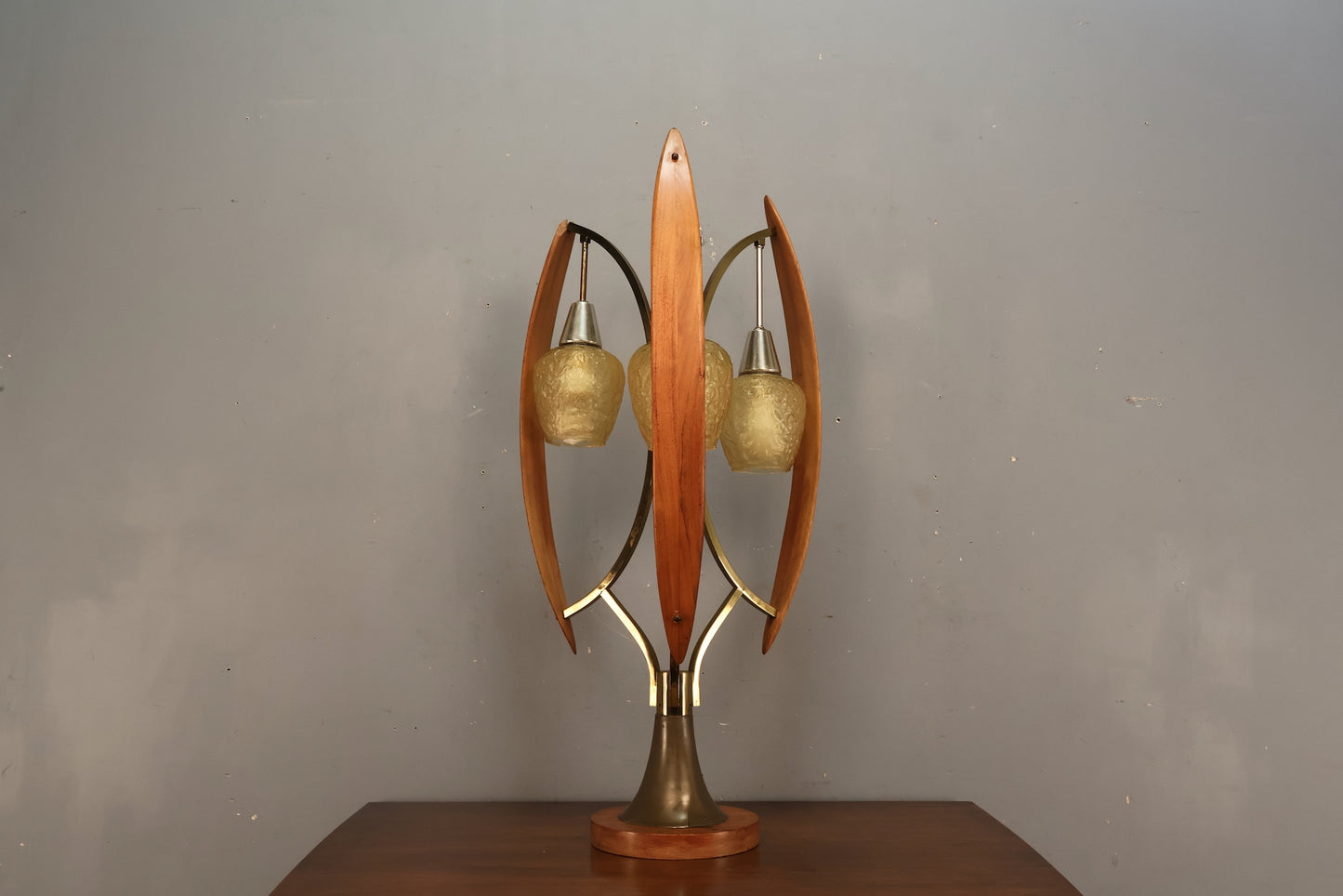Mid Century Sculptural Walnut & Glass Table Lamp