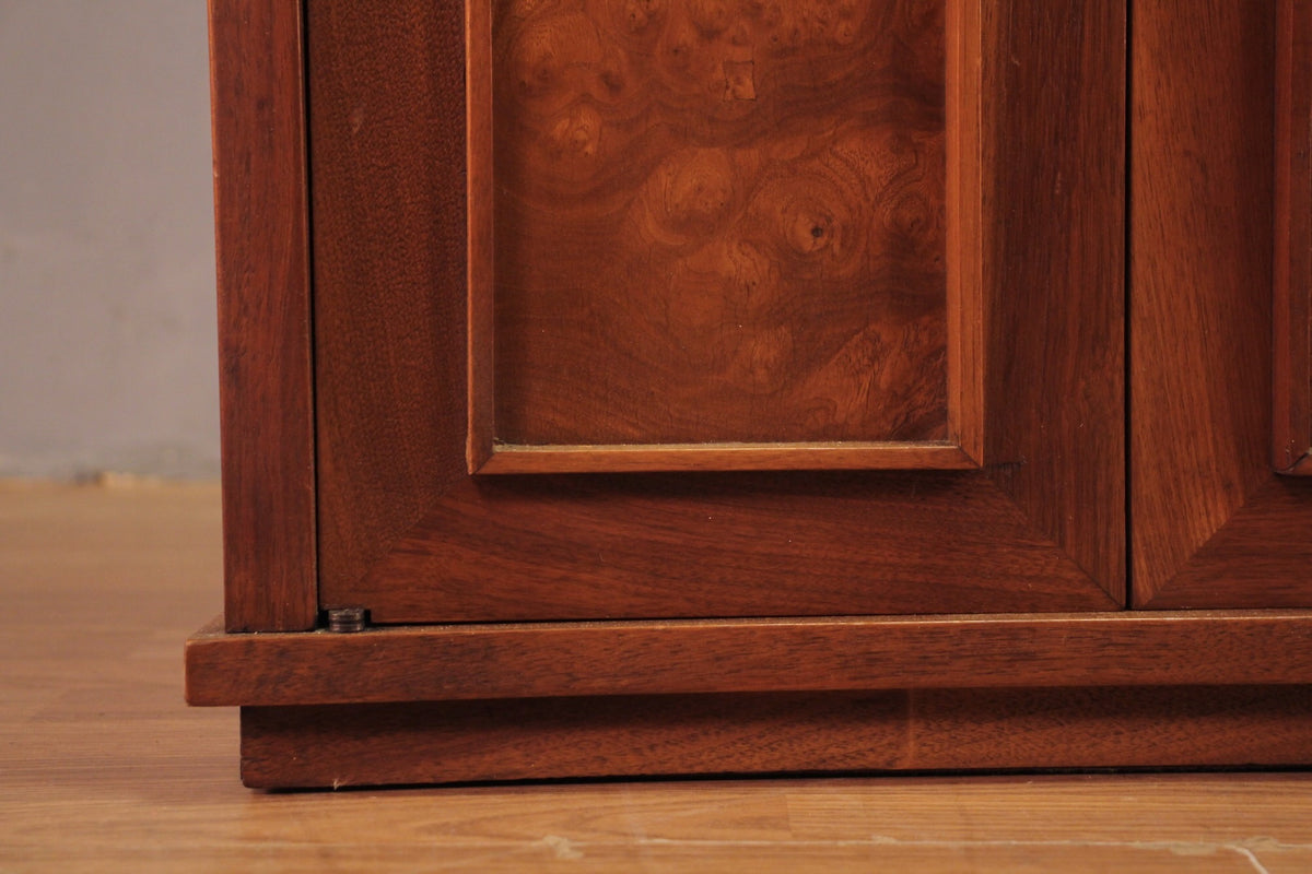 Mid Century Walnut 2-Door Mirrored Bookcase - ONLINE ONLY