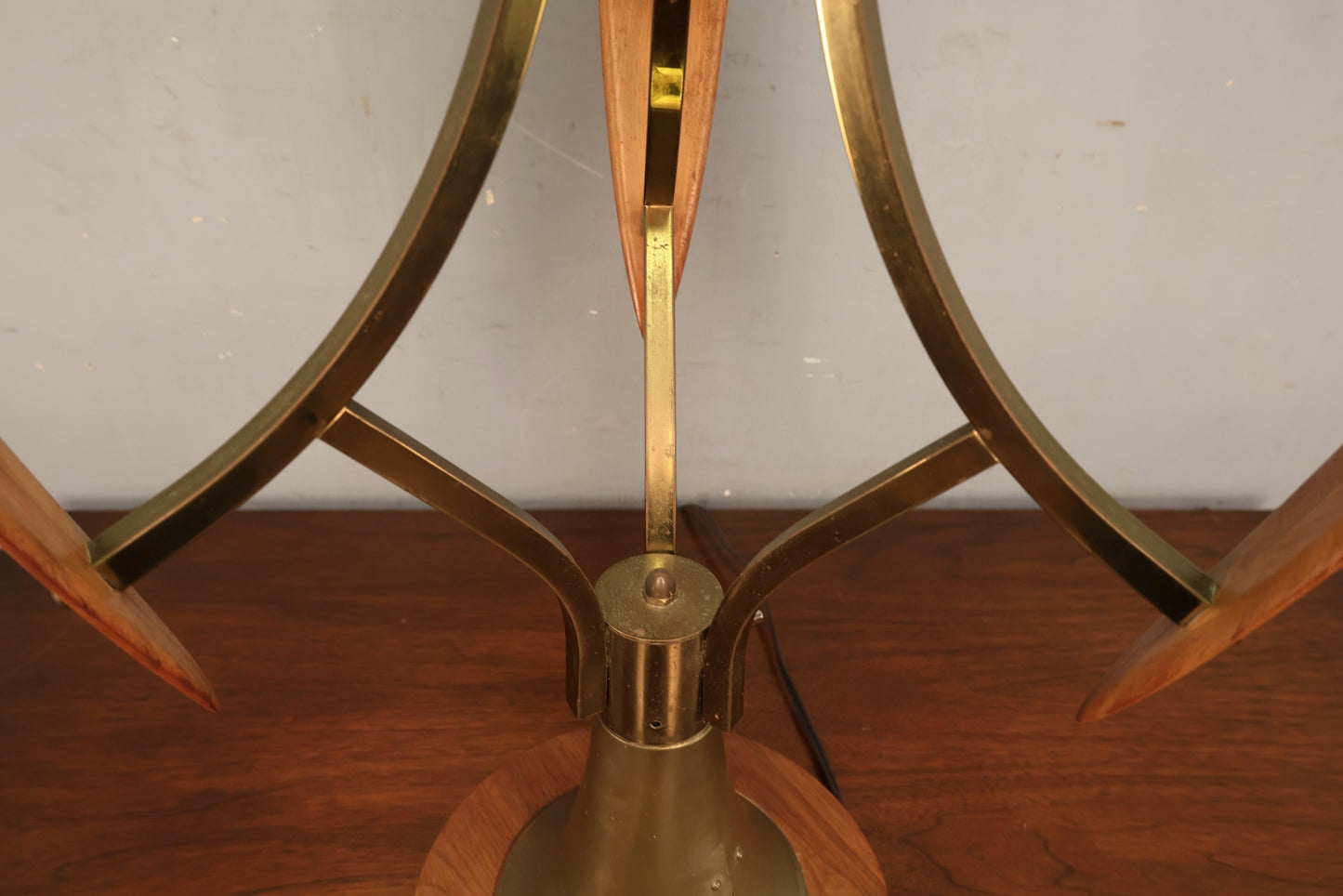 Mid Century Sculptural Walnut & Glass Table Lamp