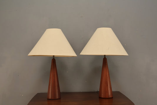 Mid Century Teak Conical Table Lamp