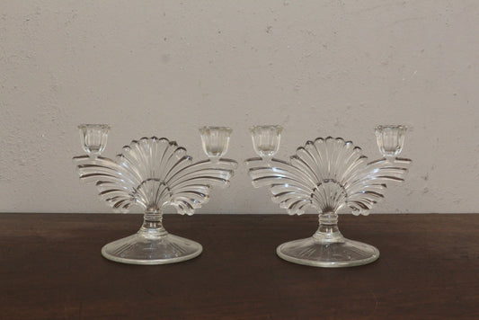 Pair of 1930s Glass Fan Candlesticks