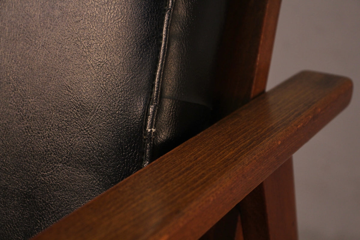 Mid Century Walnut & Black Vinyl Lounge Chair