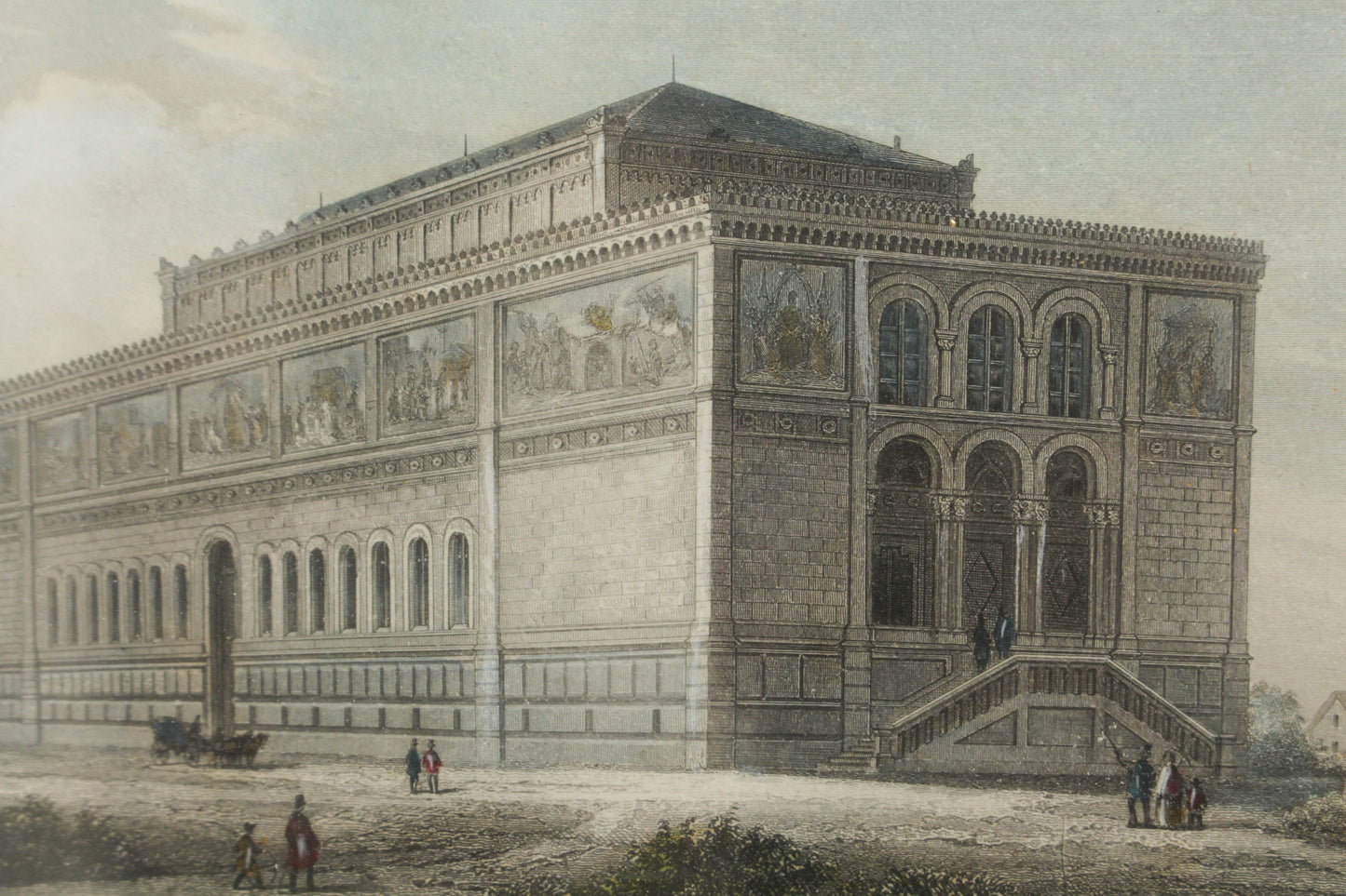 Antique Small "Neue Pinakothek in München" Engraving